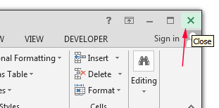 kako zatvoriti Excel 2013 preko gumba X na naslovnoj traci