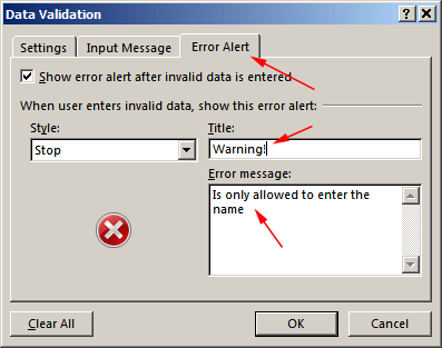 Poruka upozorenja unosa podatka ili vrijednosti u ćeliju Excela