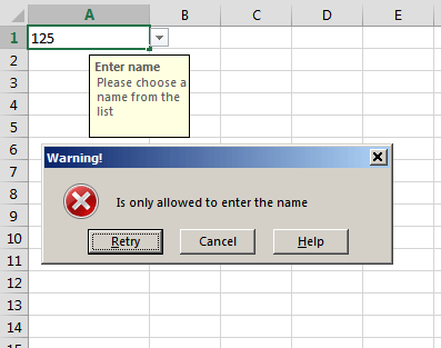 Izgled poruke upozorenja prilikom unosa podatka u ćeliju Excela