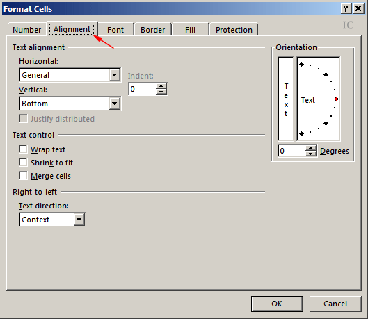 Oblikovanje i poravnanje podataka pomoću kartice Alignment na dijaloškom okviru Format Cells
