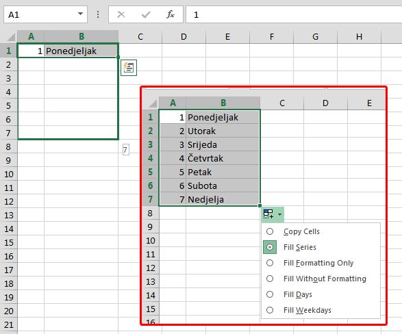 Brza ispuna ćelija tekstom u Excelu 2013