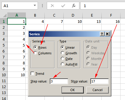 Brza popuna serijskih brojeva u nizu u Excel ćelijama