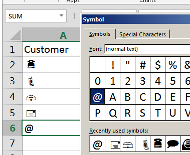 Umetanje simbola u ćelije Excela
