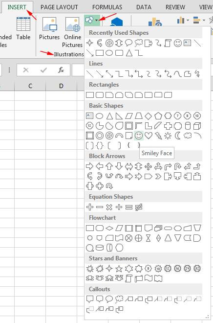 Umetanje oblika 2d crteža u ćelije Excela 2013