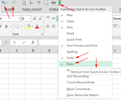 Kako prikazati Undo i Redo buttone na alatnoj traci Quick Access Toolbar