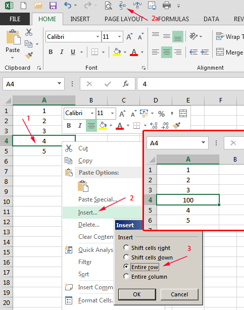 Umetanje reda u Excelu pomoću desne tipke miša
