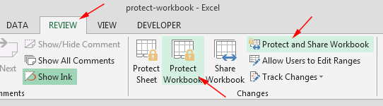 Naredbe na alatnoj traci Review za zaštitu strukture radne knjige u Excelu