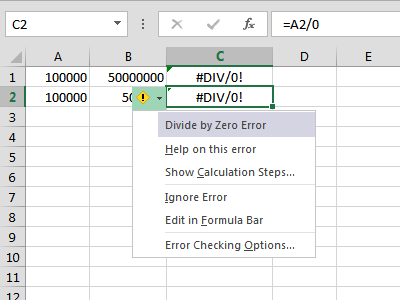 Greška dijeljenja sa nulom u Excelu 2013