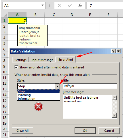 Data Validation Error Alert tab