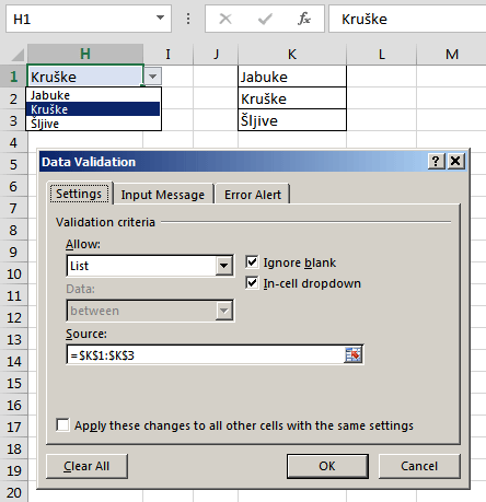 Kako kreirati padajuću listu u Excelu pomoću Data Validation