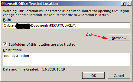 Dodavanje nove pouzdane lokacije u Excelu
