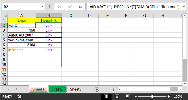 Hiperlink ili link sa jednim uvjetom iste radne knjige u Excelu
