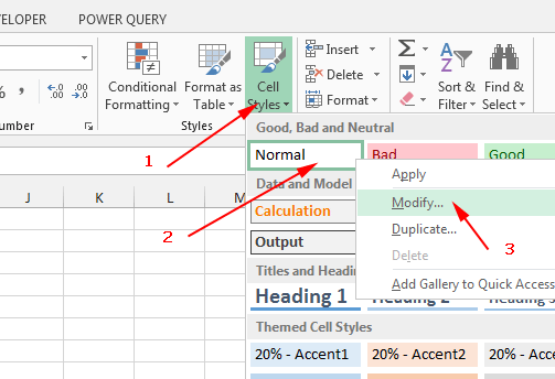 Kako izmjeniti stil Normal u Excelu