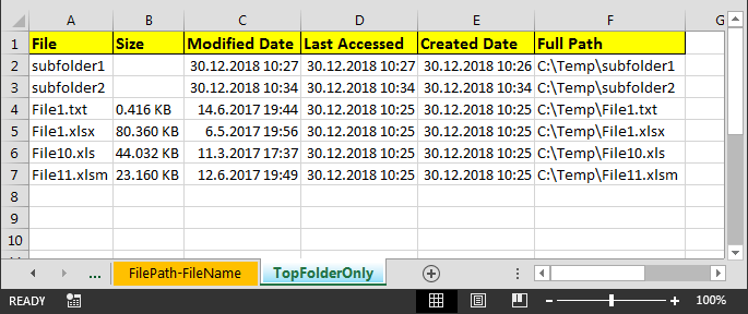 Popis svih datoteka i naziva subfoldera u određenom glavnom folderu