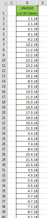Popis svih datuma između dva datuma u jednom stupcu
