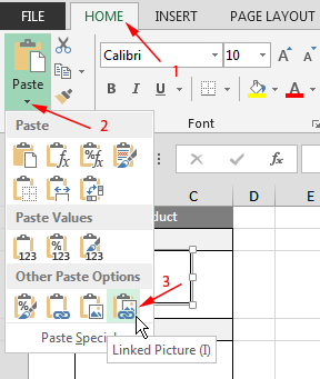 Paste Linked Picture in Excel