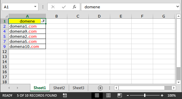 Filtrirani tekst u Excelu
