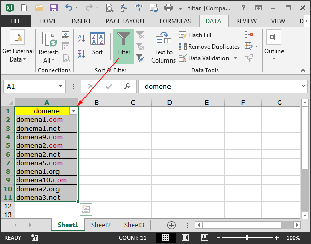 Specifično filtriranje teksta u Excelu 2013