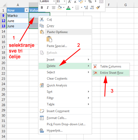 Kako obrisati samo prazne ćelije u Excel Table