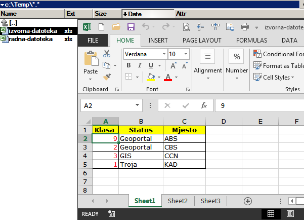 Izvorna datoteka kao baza podataka za kopiranje u Excelu