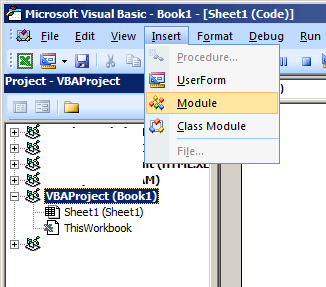 Insert Module in Excel VBE for Macro